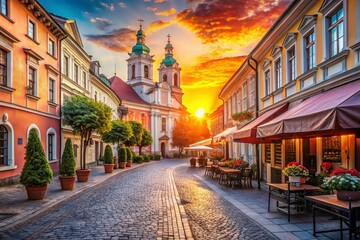 Vilnius Old Town, Lithuania: Charming Cobblestone Streets and Historic Architecture at Sunrise