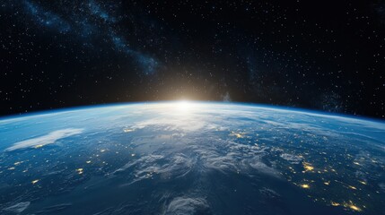 View of earth from space showing continents oceans and atmospheric features in a detailed perspective
