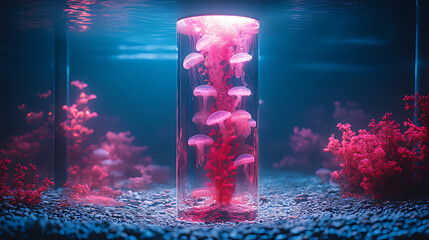 Illuminated jellyfish cylinder aquarium exhibit