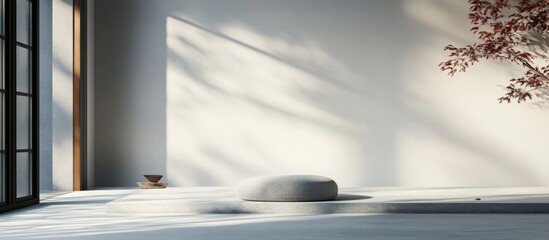 Serene Minimalist Interior with Ample Natural Light and Tranquil Empty Space for Text or Art