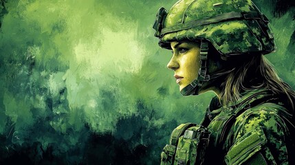 A female soldier's portrait: strength, determination, and the unwavering spirit of a soldier. A stunning artistic depiction of military service and courage.