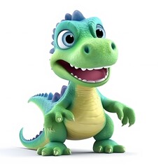 Happy cartoon dinosaur on white background, children's book illustration