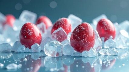 frozen Easter colored eggs with ice cubes