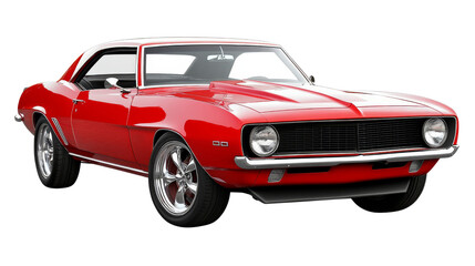 Red classic american muscle car isolated on transparent background