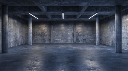 abstract dark industrial basement building architecture with concrete grunge surface 3d render illustration