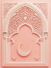 Elegant Islamic Archway Design with Crescent Moon and Stars Ramadan Kareem