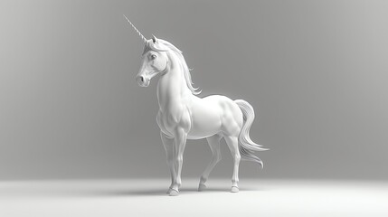 A 3D rendering of a white unicorn against a white background.