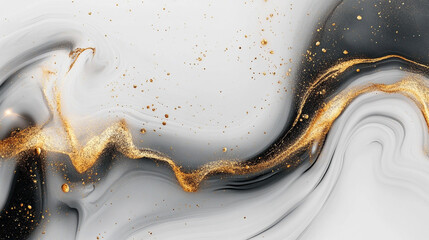 Abstrakcyjny wzór fali biało czarnej z dodatkiem złota, tło dla projektu, tapeta generative ai 