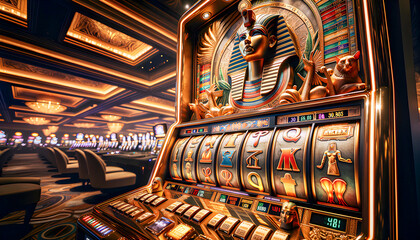 a vibrant Egyptian-style casino slot machine featuring iconic symbols like pharaohs, pyramids, and hieroglyphs, offering an immersive and thrilling gaming experience with every spin