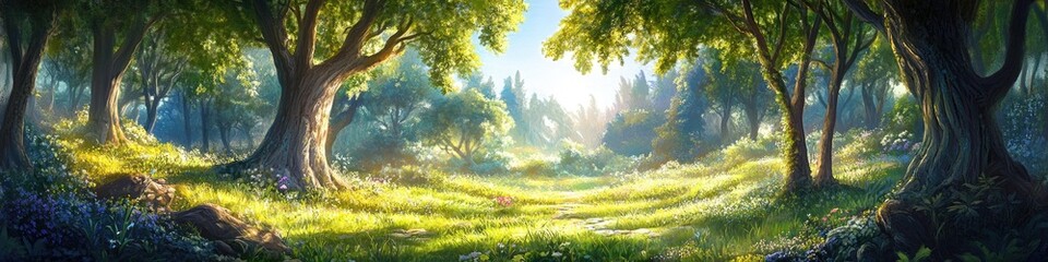 Sunny forest glade, tranquil scene (1)