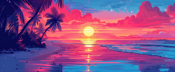 Malowniczy zachód słońca na tropikalnej plaży.