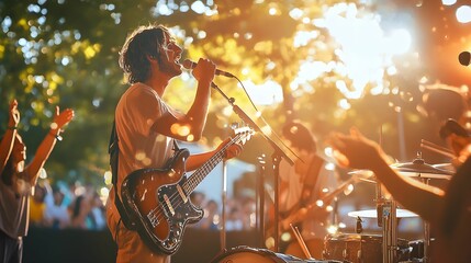 Outdoor music festival performance with vibrant stage energy