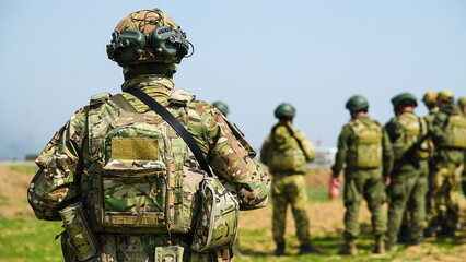 Modern Russian soldiers during training at the training ground