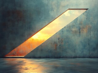 Warm sunset light streams through abstract concrete window. AI Generated