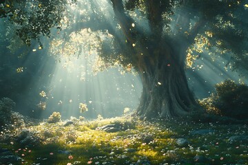 Sunlight through ancient forest
