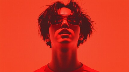 Man in Sunglasses Against Red Backdrop