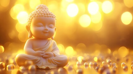 Tranquil Baby Buddha Statue in Soft Pastel and Gold Tones with Gentle Glow