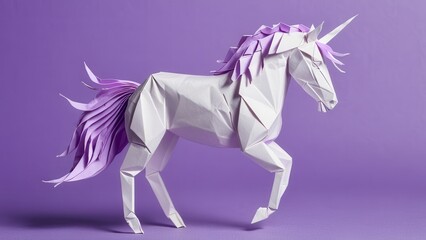  a delicate paper unicorn gracefully prancing against a lavender backdrop