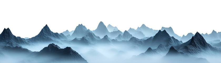 Majestic mountain range with mist covered peaks on white background, Chinese style 