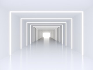 interior empty space of tunnel with white lighting , 3d rendering