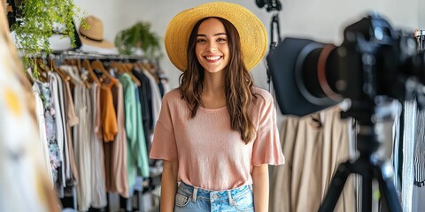 Blogger sharing a new fashion haul on a YouTube short.