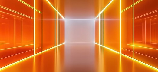 Futuristic Orange Tunnel with Glowing Lines Creating a Sense of Depth and Mystery