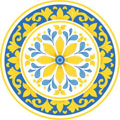 Majolica round vector pattern. Traditional Italian tiles for prints on clothes and plates. Classic Mediterranean azulejo design.