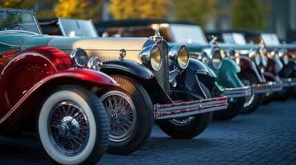 A lineup of vintage cars showcases classic designs and automotive history, highlighting their unique features and timeless appeal.