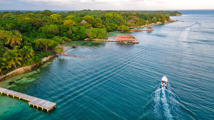 Scenic View of Rosario Islands in Cartagena, Bolivar, Colombia with Lush Greenery and Tranquil Waters