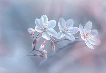 Delikatne kwiaty wiśni na pastelowym tle – romantyczna kompozycja wiosenna z miękkim światłem i subtelnym kolorem