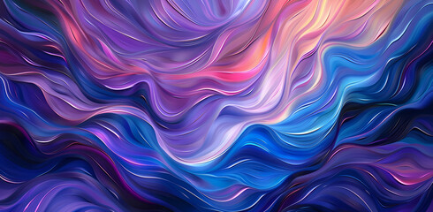 Abstrakcyjna kompozycja w odcieniach fioletu, różu i błękitu z efektem falujących pociągnięć pędzla – dynamiczne tło artystyczne