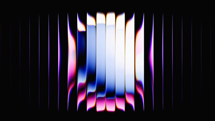 3d rendering. Abstract minimalist geometric background featuring vertical metallic stripes. Fluted glass