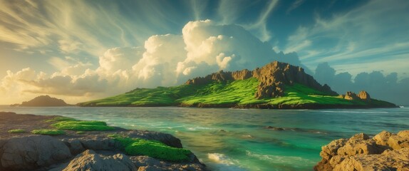 The southern region of the island features a barren, rocky landscape interspersed with resilient patches of vegetation.