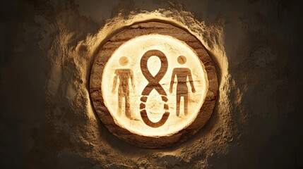 Ancient DNA helix with gender symbols, fossilized bone background, paleogenetic breakthrough