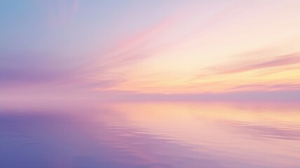 A serene illustration of a pastel gradient sunset sky perfectly reflected in still water. A beautiful and tranquil abstract background for summer, calm, and wellness themes