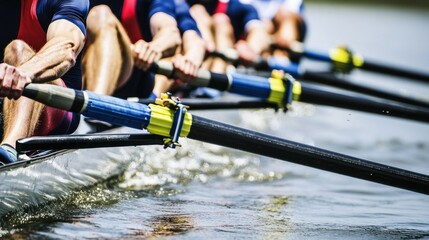 Close up of rowing team race