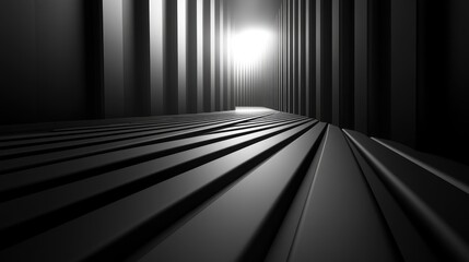 Dark, futuristic tunnel with light at the end