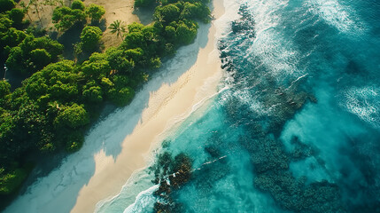Aerial view of Mauritius island cloudy beach high