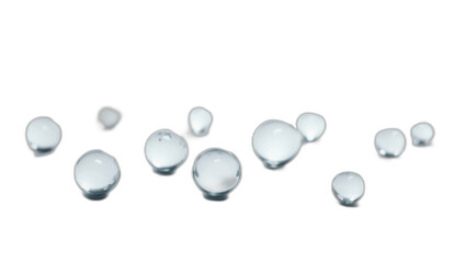 Delicate spherical transparent water drops of varying