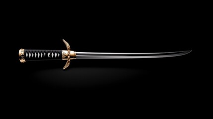 Sleek Black Katana with Gold Accents on Black Background