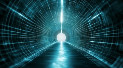 Realistic 3d wireframe tunnel with perspective grid background for enhanced visual depth