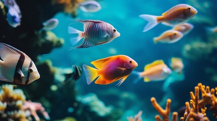 Colorful tropical fish swimming in an aquarium