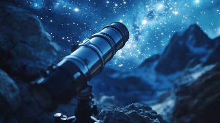 Celestial exploration through telescope in starry night outer space digital art cosmic environment close-up view