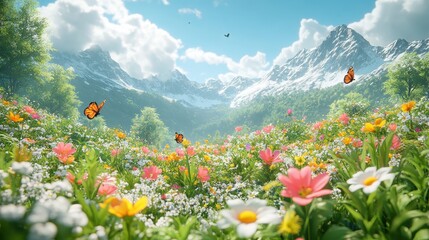 Mountain meadow wildflowers butterflies spring
