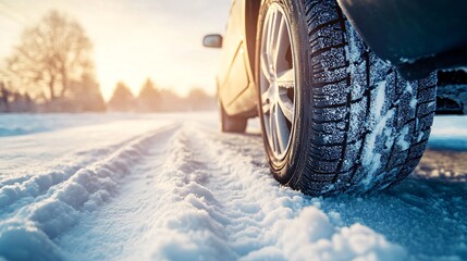 Winter Tires Showing Detail in Snowy Conditions with Morning Sunlight