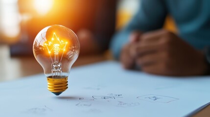 A creative representation of innovation featuring a glowing lightbulb symbolizing ideas and inspiration against a blurred background.