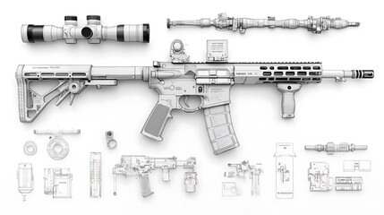 Detailed schematic and components of a semi automatic assault rifle