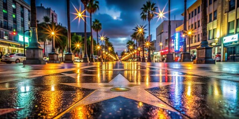 Hollywood Star Walk Fame Night Cityscape Los Angeles California