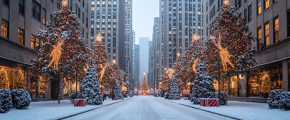 Snowy NYC Christmas Festive Avenue.