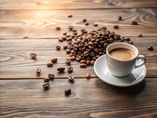 Simple Elegance A Minimalist Coffee Still Life Featuring a Stylish Cup and Aromatic Beans